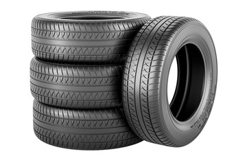 Stack of automobile tires, 3D rendering isolated on transparent background