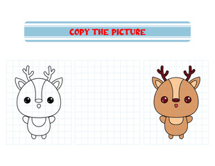 Repeat the picture. Coloring book for kids. Children's education. Cartoon animal deer.