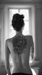 Back of a woman with tattoos