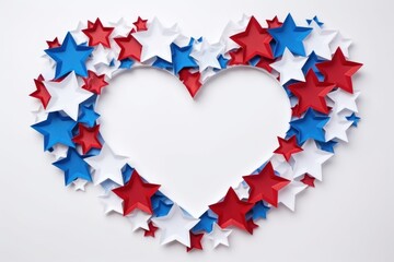 Wreath of stars of American flag colors, in the shape of a heart. White Background. copy space. Patriot's Day. 9.11