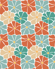 Vector seamless pattern with groovy flowers. Abstract background in matisse style