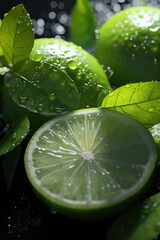 Fototapeta na wymiar Lime with leaves sugar and mint. Lime and ice. Lime and mint. Lime close-up shot. 