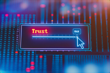 Cursor set trust parameter to maximum. Concept of teamwork, partnership, trust in business, community trust, faith, human relation, togetherness, teamwork, supporting and reliability.