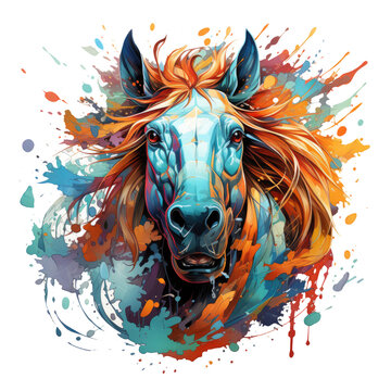 A lively horse t-shirt design, showcasing a spirited horse and its playful interaction with a flock of colorful butterflies, Generative Ai
