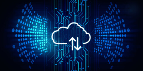 2d illustration Cloud with uploading downloading arrow 