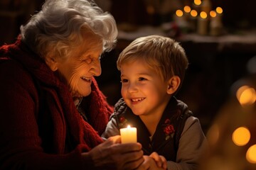 grandson visiting grandmother. Happy Grandparents Day hug happy smiles. cozy evening at home
