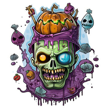 Sticker of Zombie for Halloween day isolated on white background