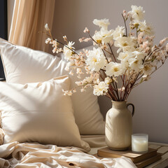 Linen pillows in a modern bedroom