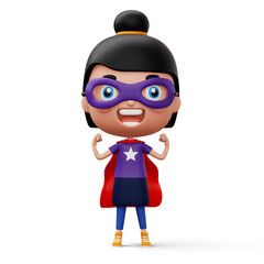 Funny little power superhero child in a hero clothes, hero kid concept, 3d rendering