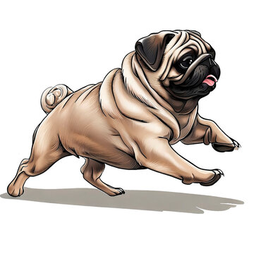 Pug dog running with its tongue out