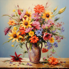 Watercolor flowers. flower vase