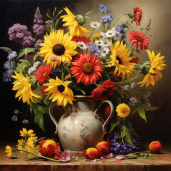 Fototapeta na wymiar Watercolor flowers. flower vase