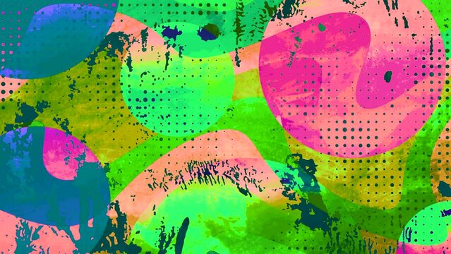 colorful grunge backround in modern street art style, abstract circle pattern loop video