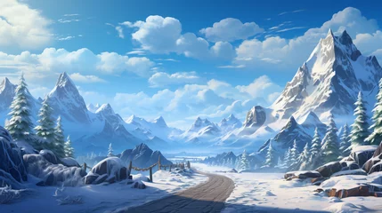 Schilderijen op glas Gaming background landscape video game fantasy wallpaper mountain © Nataliia