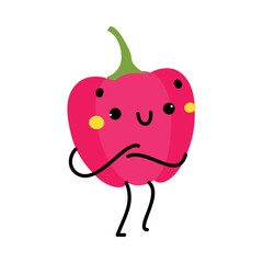 Funny Red Bell Pepper Vegetable Character Standing with Cute Smiling Face Vector Illustration