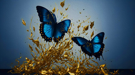 gold blue butterfly luxury abstract art painting modern wall art - oil painting
