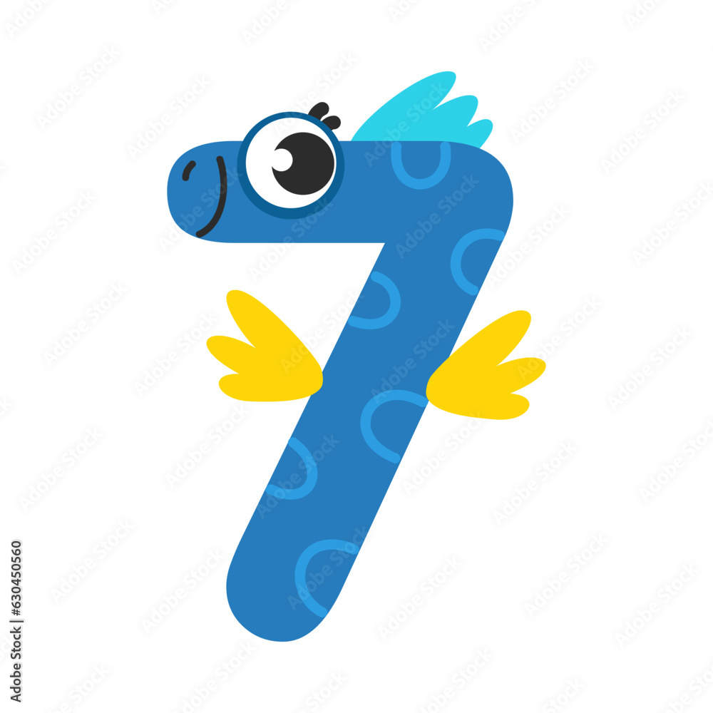 Poster funny blue number seven or numeral with eye vector illustration