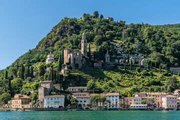 View of of Morcote on the Lugano Lake, considered one the most beautiful village in Switzerland