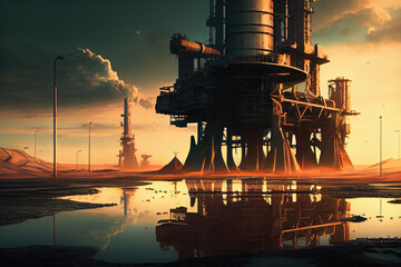 IA Generative Oil plant. Industrial pollution