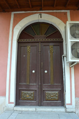 special inlaid wooden door of the historical mosque