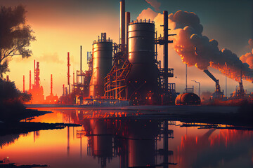 IA Generative Cement plant. Industrial pollution