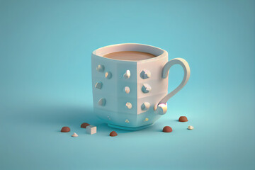 IA Generative cup of hot chocolate on a light blue background