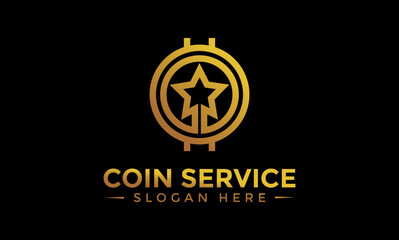 Coin service logo template. Vector Digital money. Block chain, finance symbol. Flat style vector illustration, Logotype financial company, logo vector coins and money.