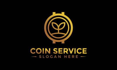 Coin service logo template. Vector Digital money. Block chain, finance symbol. Flat style vector illustration, Logotype financial company, logo vector coins and money.