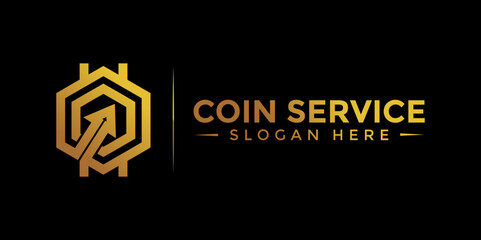 Coin service logo template. Vector Digital money. Block chain, finance symbol. Flat style vector illustration, Logotype financial company, logo vector coins and money.