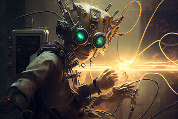 IA Generative futuristic cyber robot from a dystopian world, artificial intelligence. End of the world
