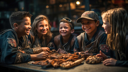 Heartwarming image of a youth baseball team enjoying snacks in the dugout