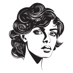 Vector portrait of a fashionable young beautiful girl with hairstyle. Black and white female portrait
