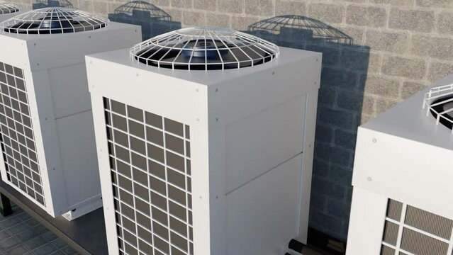 VRF system on the roof of the building, working air conditioners on the roof. 3D render