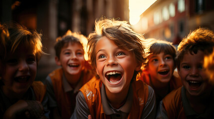 Kids celebrating victory or showing sportsmanship after a game