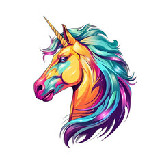Fototapeta na wymiar Cartoon Vector Style Unicorn Logo. No Background. Applicable to any Context. Great for Print On Demand Merchandise. 