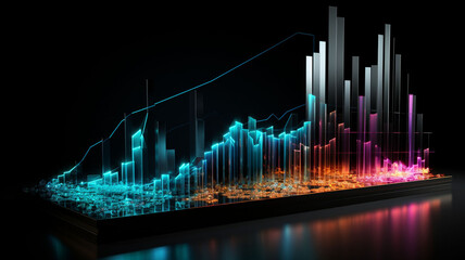 Spectrum Synthesis Holographic 3D Fintech Financial Charts with Dynamic Graphs and Cyberpunk-inspired Visuals in a Dazzling Color Spectrum