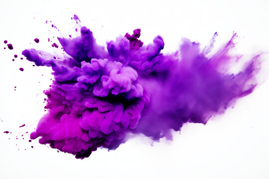 Purple violet paint color smoke cloud explosion isolated on transparent background - Generative AI