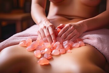 Himalayan Salt Stone Massage: Woman Relaxing with Back Treatment at Spa. Beauty Care and Body Therapy for Ultimate Relaxation. Generative AI - obrazy, fototapety, plakaty