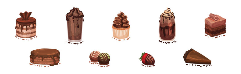 Chocolate Dessert as Sweet and Yummy Treat Vector Set