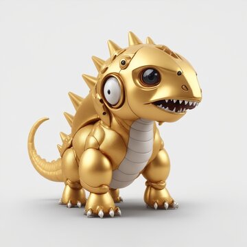 cute golden robotic Dinosaur white background isolated Generative AI