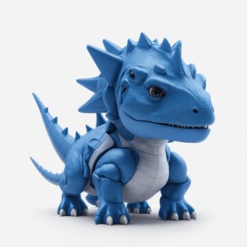 cute blue robotic Dinosaur white background isolated Generative AI