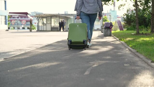 Close-up of a suitcase on wheels