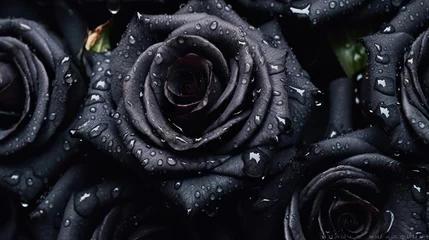 Poster Black roses with water drops background  © Anna
