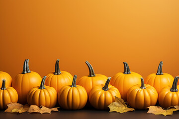autumn pumpkins over orange background, halloween concept. Generative Ai