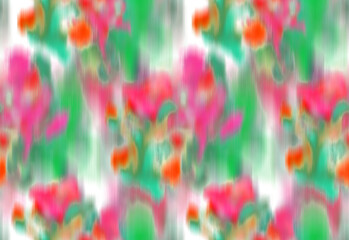 Fototapeta na wymiar Abstract blurred floral seamless pattern. Bleeding meadow spring flowers. Watercolor paints texture. Trendy botanical design.
