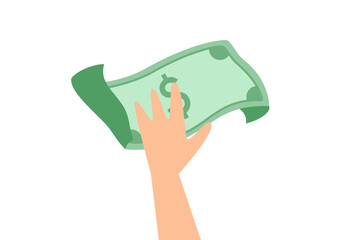 Payment method vector, hand holding bank note vector, flat design of budget management vector, Dollar bank note vector, rich person grabbing Dollar bank note, a hand and bank note vector.