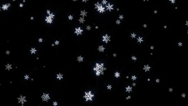 雪の結晶が光りながら降り続く（背景にアルファチャンネル付き）