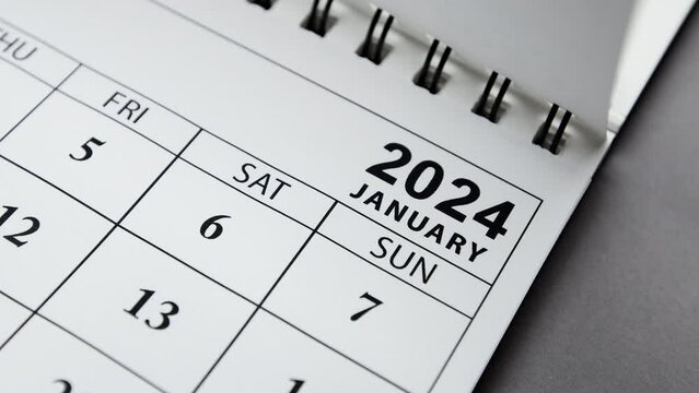 Calendar pages for January 2024. Close-up.