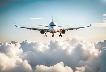 Obraz premium An airplane landing in the clouds