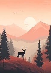 an image showing a deer in the mountains at sunset